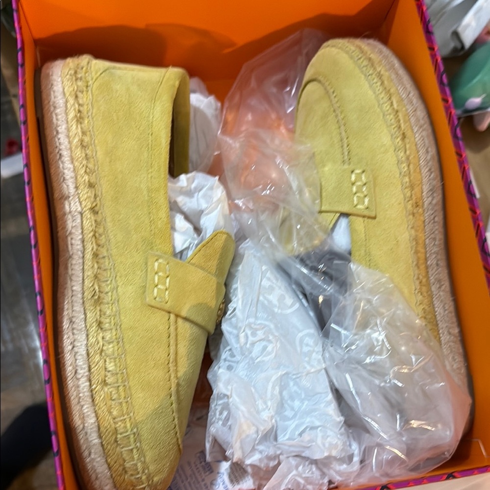 Tory Burch Yellow Suede Espadrille Loafers